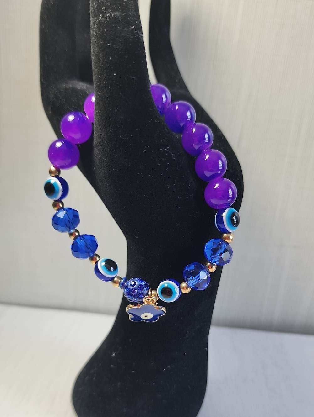 Purple & Blue Beaded Evil Eye Stretch Bracelet